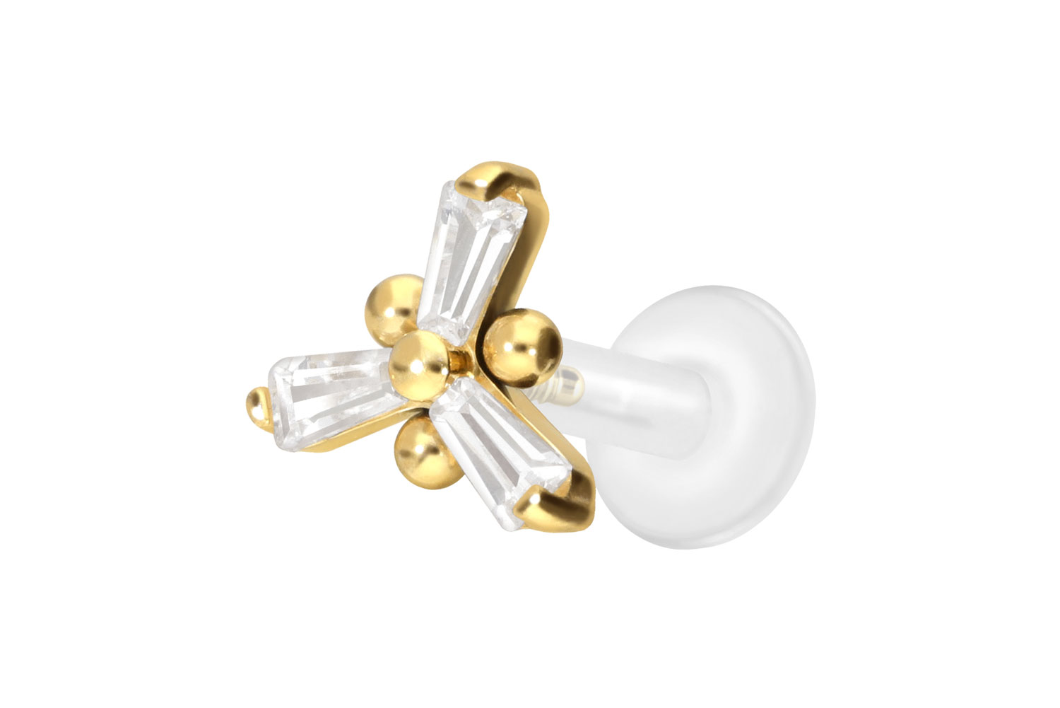 PTFE Labret Piercing mit Innengewinde + Titan-Aufsatz KRISTALLBLUME